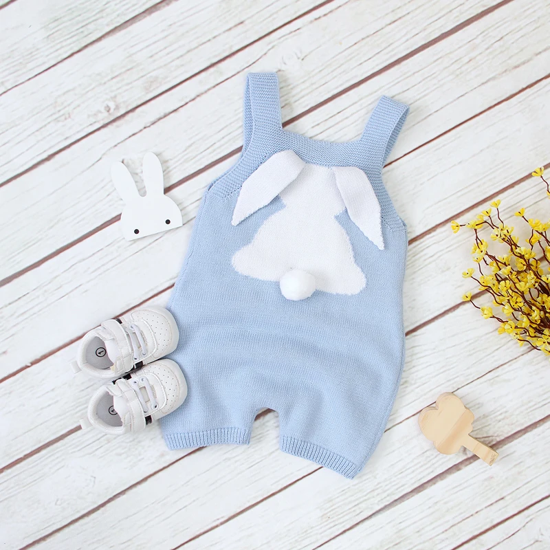 

Newbotn Easter Outfit Baby Girl Knitted Bunny Romper Contrast Color Cartoon Rabbit Sleeveless Playsuit Overall