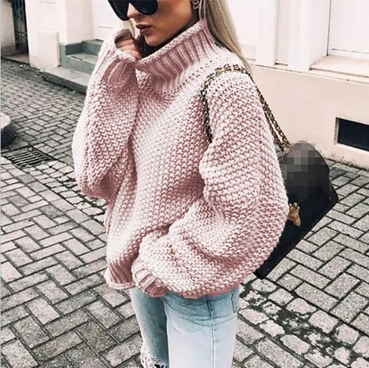 Sweter oversize dla kobiet jesienne swetry z golfem sweter z dzianiny kablowej przytulny sweter długi sweter z rękawami w kształcie skrzydła