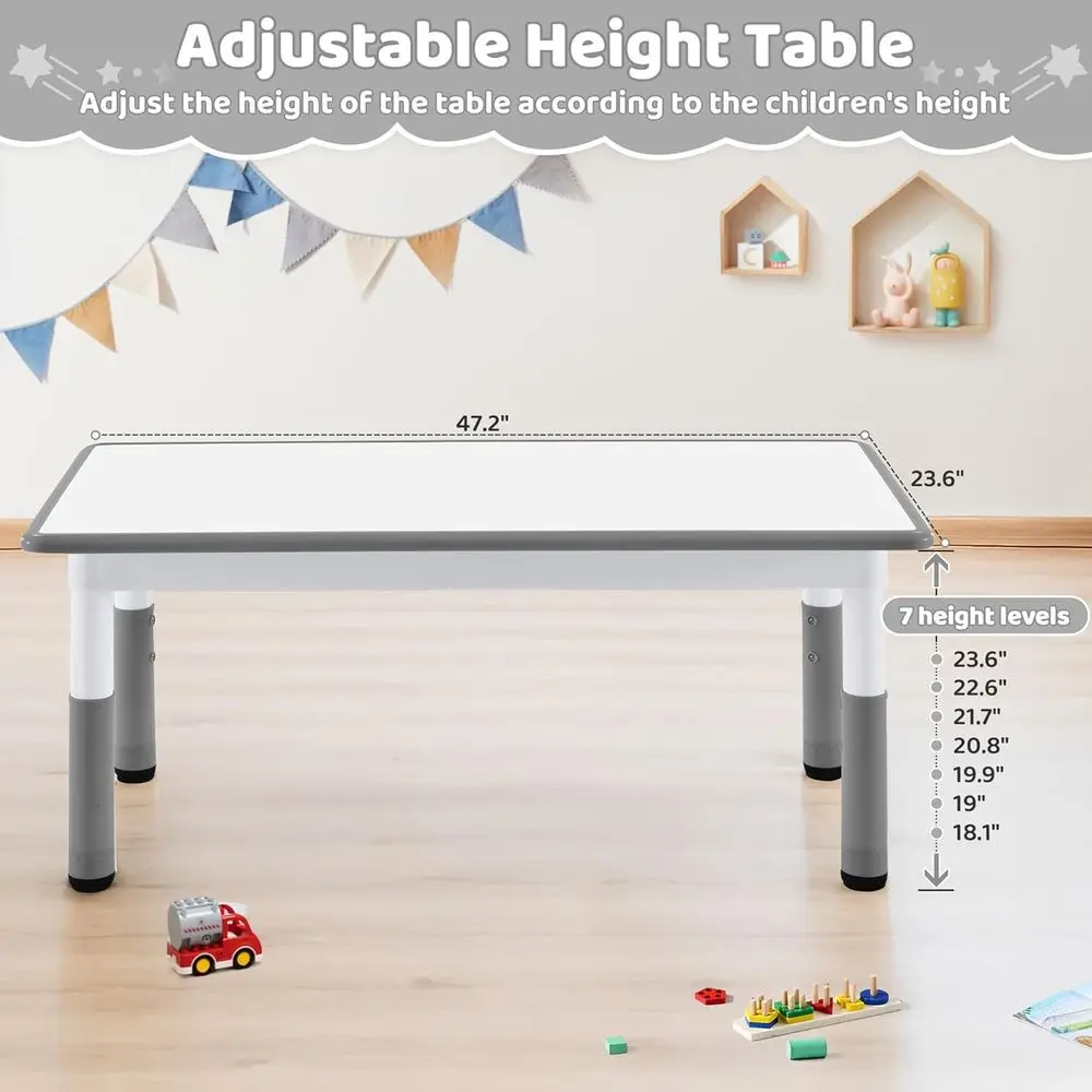 Toddler Table, 7 Level Height Adjustable Kids Play urniture or Ages 3-8, Recular Plastic, 23.6