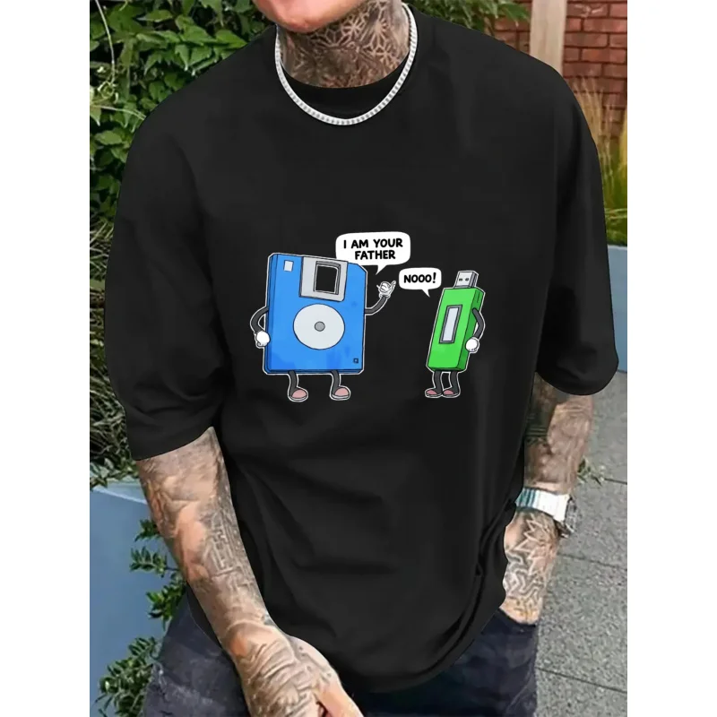 

Men's Black T-Shirt Floppy Disk and USB Flash Drive I Am Your Father Printed Pattern High Quality Cotton 180g