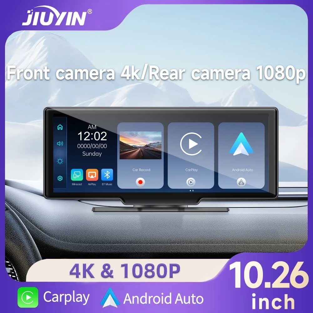 10.26 Inch 4K Car DVR Dash Cam Rearview Camera Carplay & Android Auto Navigation With Voice Control BT FM Monitor Car Screen