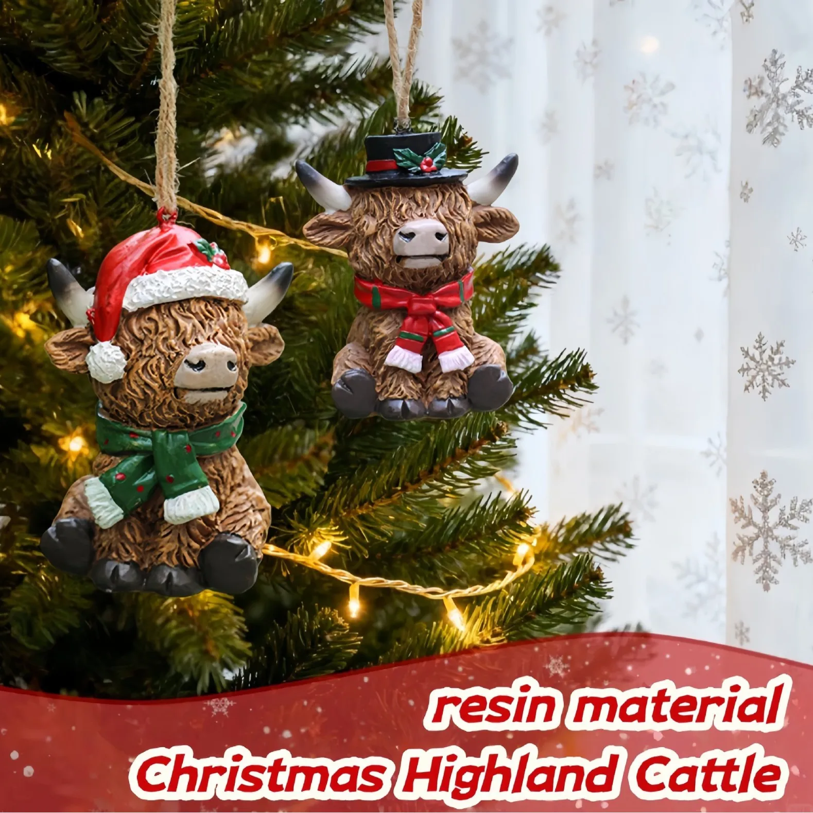 Christmas Highland Cattle Decorations Resin Crafts Ornaments Pendant Home Garden Desktop Decorations Gifts