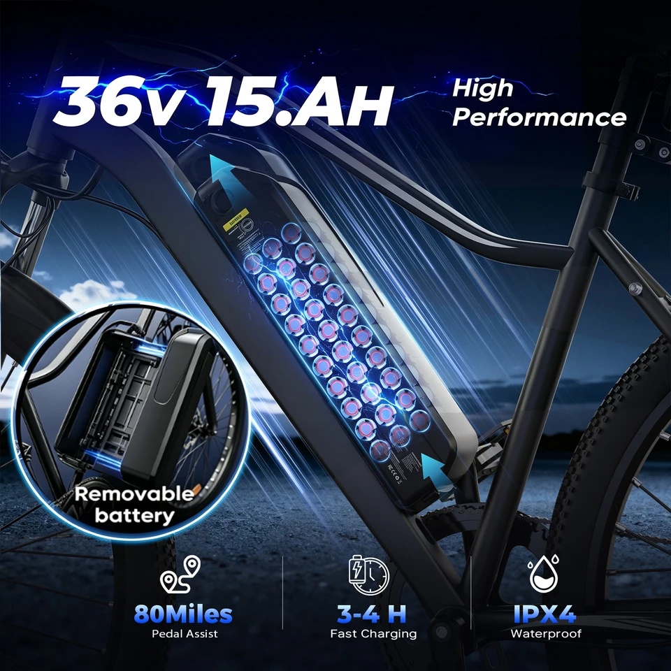 EB3S Electric Bike for Adults, 26" Unisex Commuter E-Bike, 36V15Ah Battery, 20 MPH, 5 Speed Modes Front Suspension Dual Disc Brakes App Control 265 lbs Capacity image 3