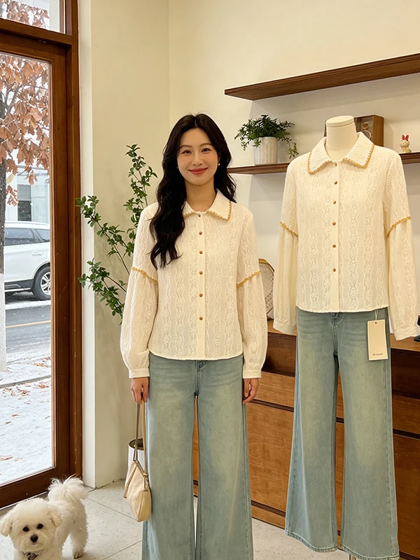 

Женская рубашка с эффектом похудения, длинным рукавом, в ретро-стиле Гонконга, весенняя модная повседневная модель премиум-класса, кардиган с открытым воротом