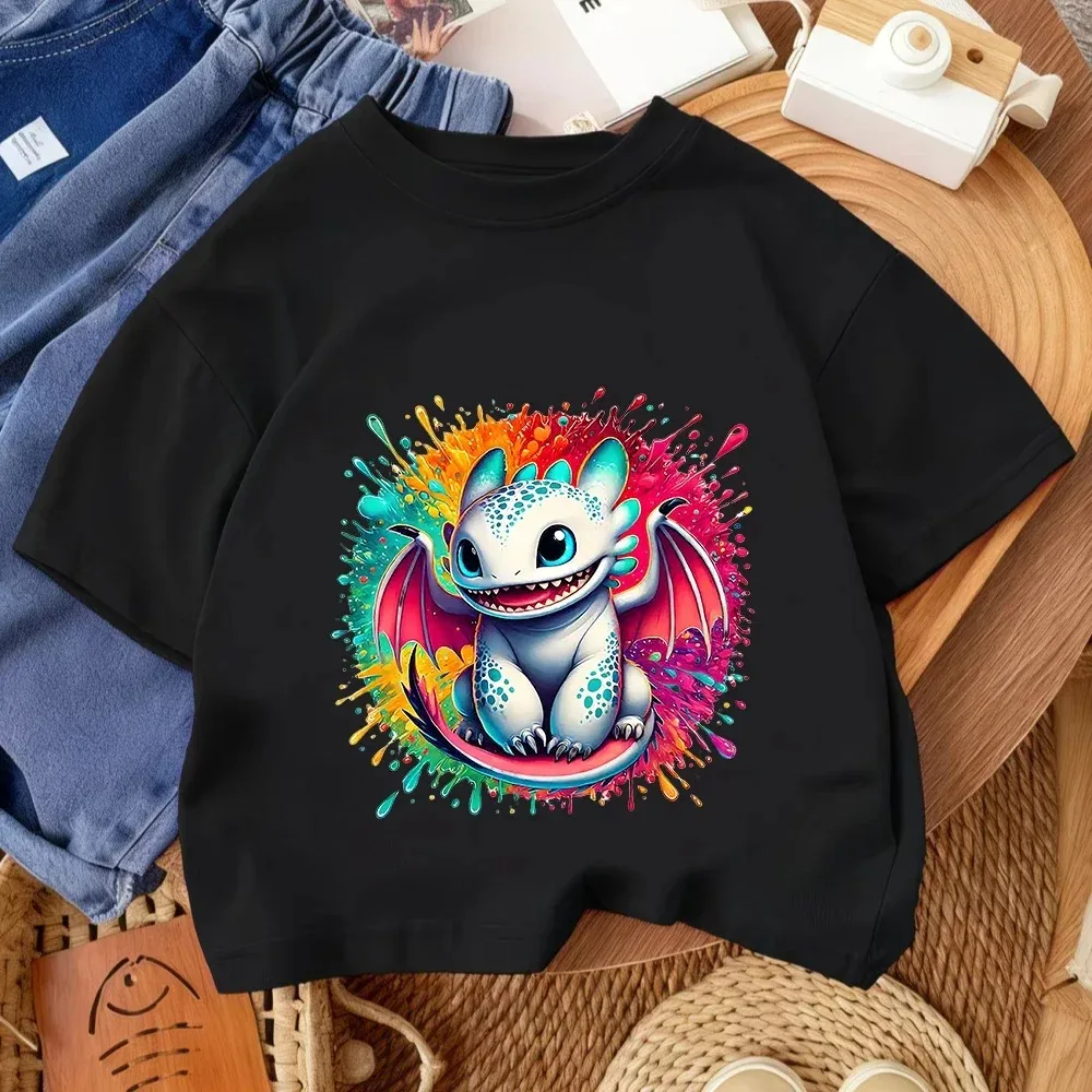Zahnloses Kind Kurzarm-T-Shirt Jungen Mädchen Drachen-Print Pullover Jugendliche Baumwollkleidung – Detail 12