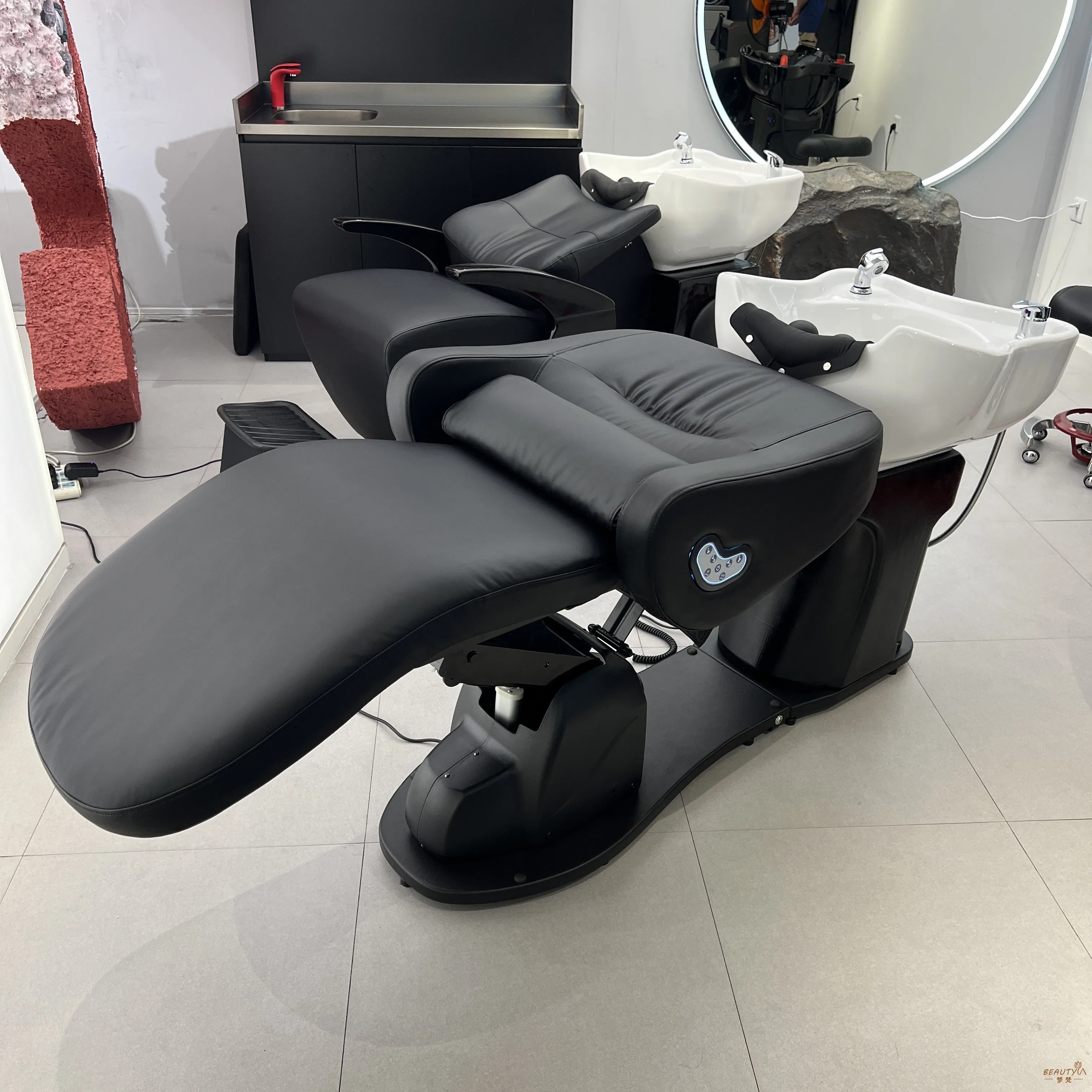 Electric shampoo bed barber shop hair salon special massage semi-lying high-end flush bed ceramic basin