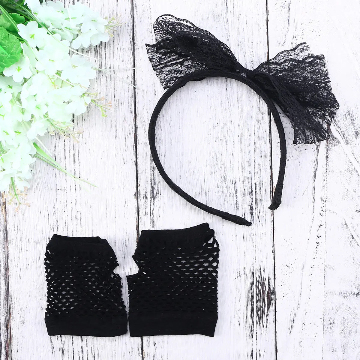 Set Accessori Anni '80: Fascia per Capelli in Pizzo, Guanti a Rete Neri Senza Dita, Orecchini Neon, Costume per Feste, Disco, Halloween, Cosplay