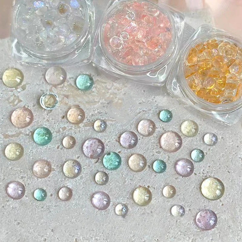 100 Pcs/box DIY Nail Art Decor Fantasy Mermaid Bubble Beads Nail Drills Hemispheric Colorful Translucent Flat Manicure Diamond