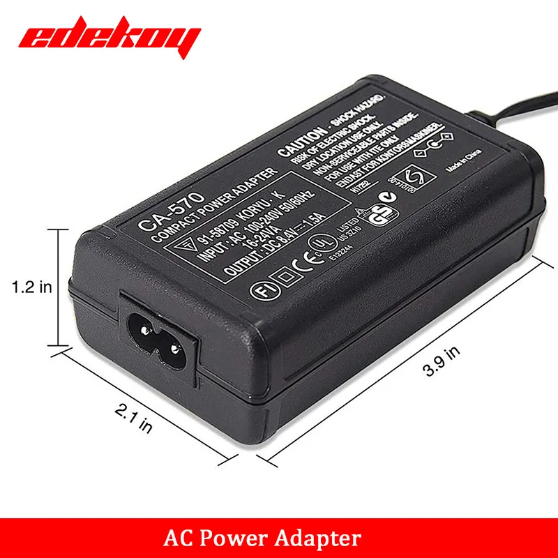 Power AC Adapter CA-570 CA570 CA570K for Canon Digital Camera XC10 ZR60 ZR65MC ZR70MC ZR80 ZR85 ZR90 ZR100 ZR200 ZR300 ZR400