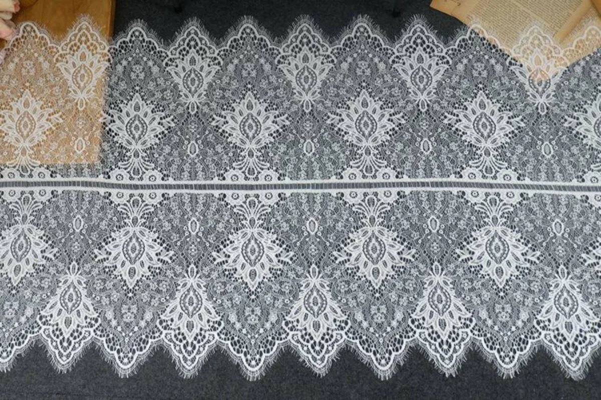 Exquisite Hollow Pressed Yarn Eyelash Lace Trim for Wedding Veil and DIY Clothing Accessories 55cm Wide Lace Trim Package