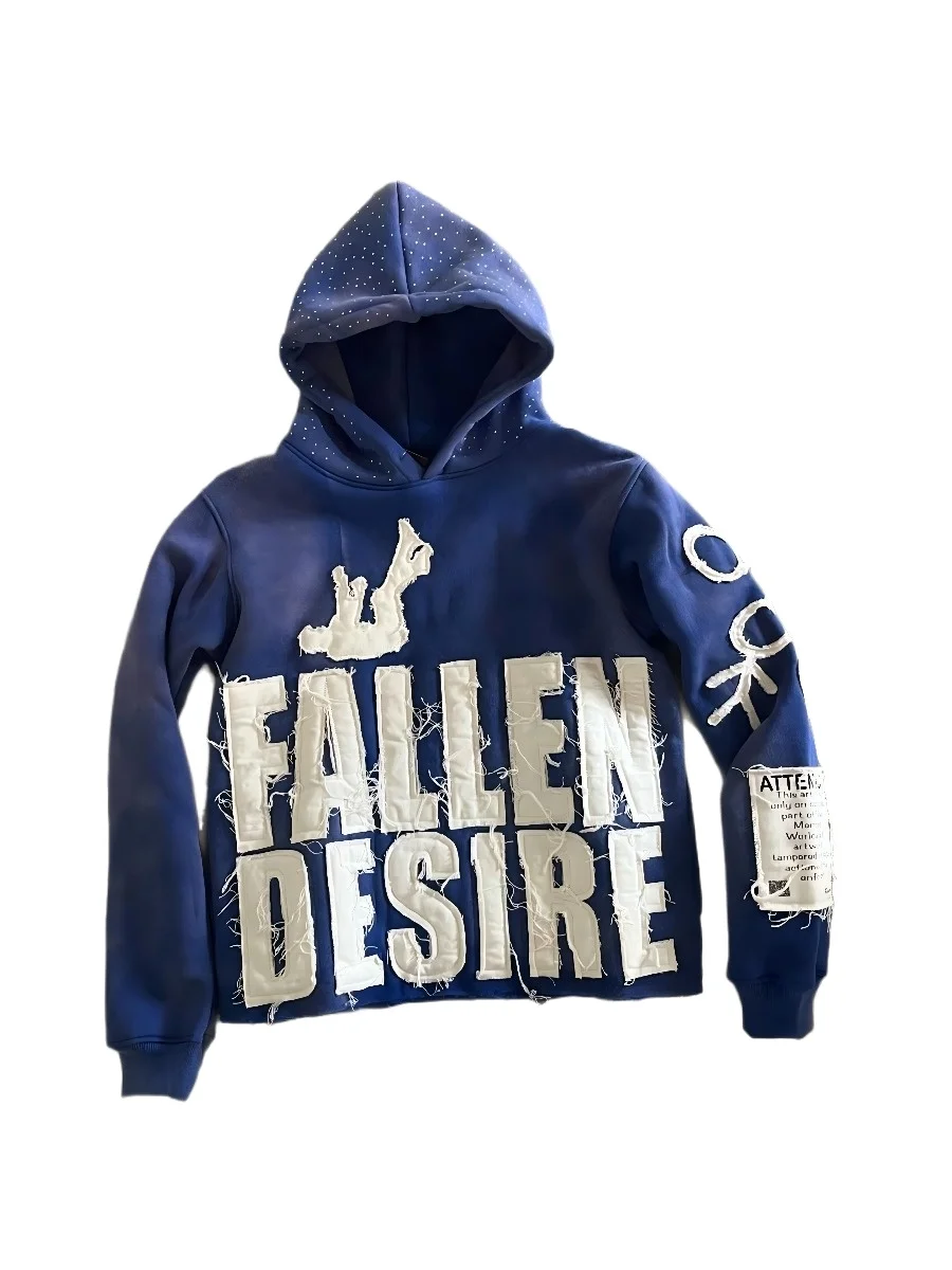 

Letter Graphic Y2K Hoodies for Men FALLEN DESIRE Hoodie Jackets Streetwear Men’s Fall Clothes