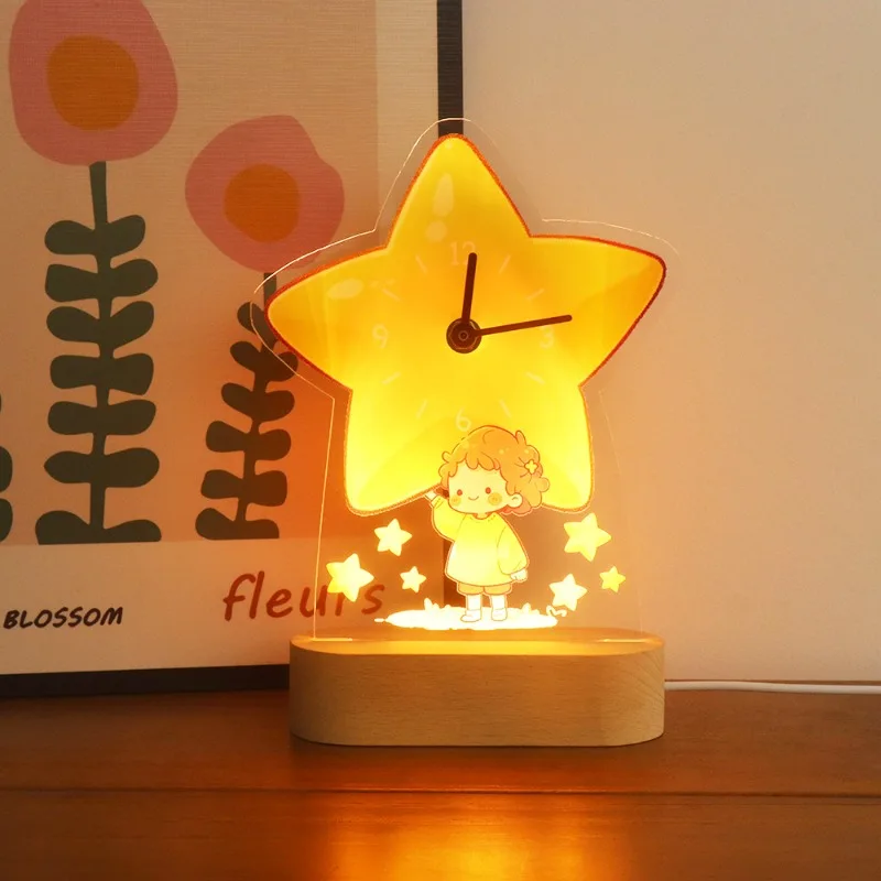 

Children's cartoon pattern modeling 3D three-dimensional clock luminous bedside acrylic warm gift ornament
