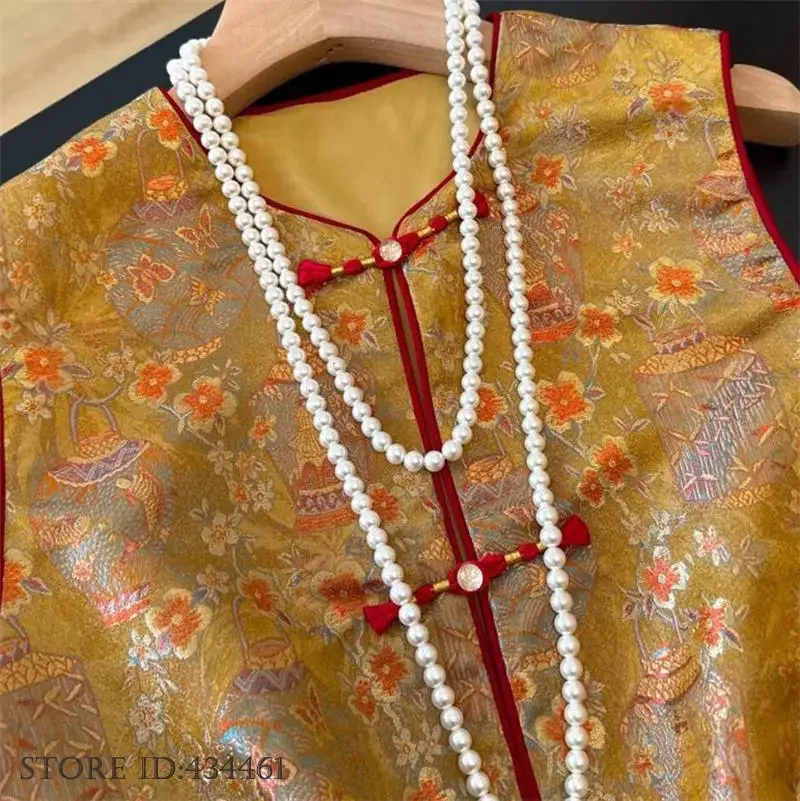

Retro O-Neck Buckle Qipao Top Oriental Clothing New Chinese Style Female Vest Tang Clothes Sexy Brocade Waistcoat Jacket Coat