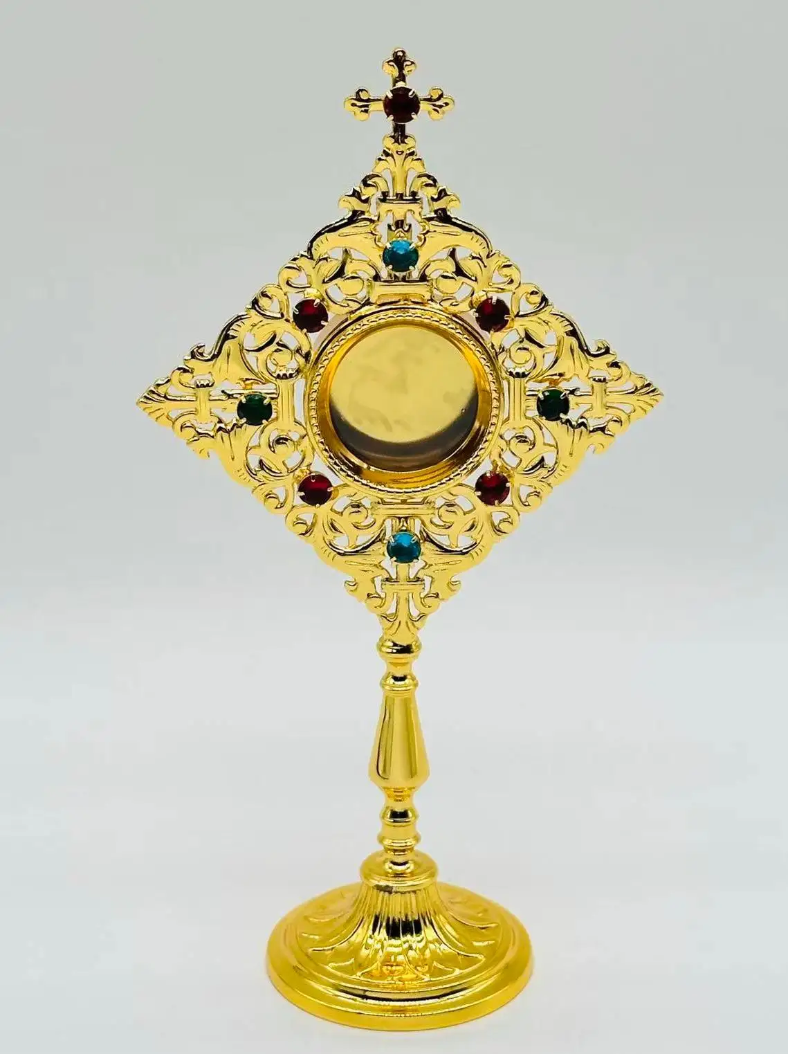 Reliquay Ostensorium Gold Plated Religious Cessel for Church Altar Ideal for Liturgical Ceremonies And Church Supplies