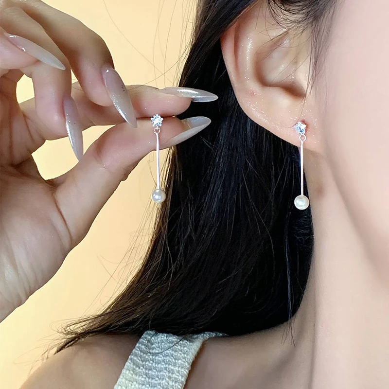 حقيقي 925 فضة ستار الزركون شرابة حبة مستديرة أقراط صغيرة للنساء العصرية غرامة مجوهرات لطيف الملحقات اليومية