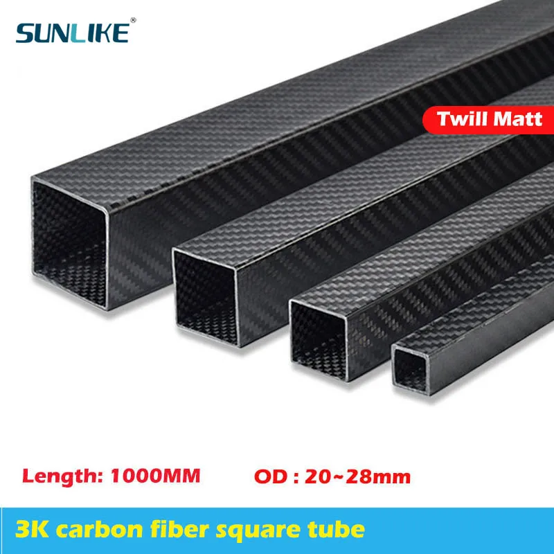 1 Piece 3K Full Carbon Fiber Square Tube High Strength Length 1000mm OD: 20mm 22mm 24mm 25mm 26mm 28mm Twill Matte Finish