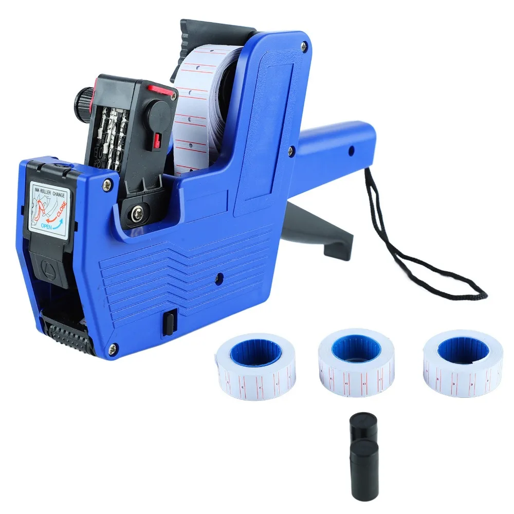 MX-5500 Price Labeller 8 Digits Blue 8 Digits Price Label Maker with 3 Rolls Label Paper Clear Print Tag Maker Retail Stores