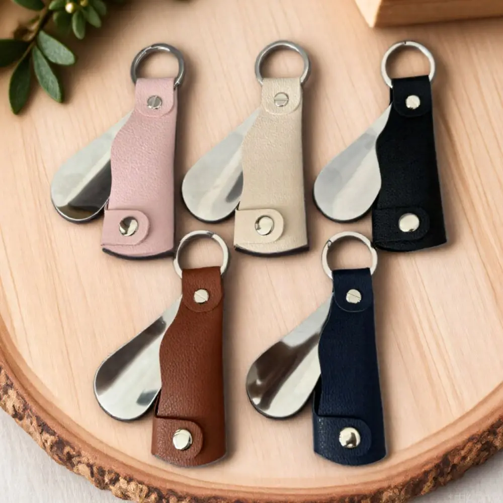 

Mini Shoehorn Keychain Portable Easy-Grip Stainless Steel Shoe Horn PU Leather Convenient Shoe Lifter For Seniors Pregnant Women