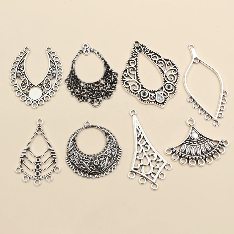 10pcs Antique Silver Plated Boho Vintage Bohemian Connector Charms Pendant DIY Necklace Bracelet Jewelry Making Accessories