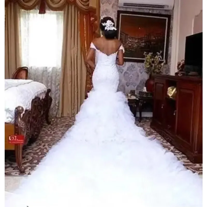맞춤 제작 고품질 신상 머메이드 레이스 트레일링 여성 웨딩드레스 신부 드레스