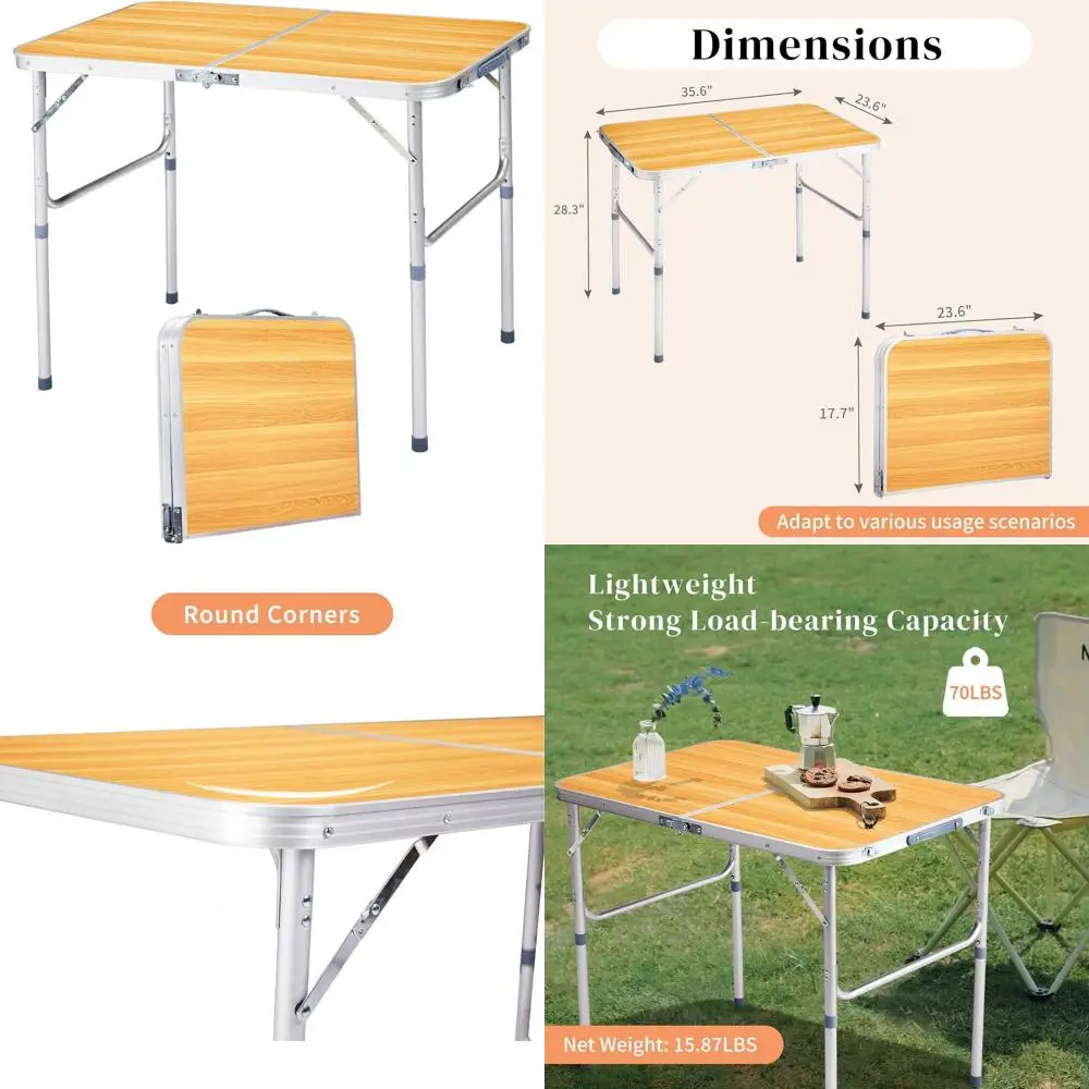 

Портативный складной стол для кемпинга и пикника - легкий, простой в сборке, с текстурой дерева, 90x60x70 см