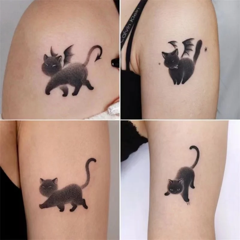 Cute Inspired Lazy Cat Temporary Tattoo Sticker Sweet And Cool Style Lasting 1 3 Days Black Cat Tatoo Sticker Lasting Fake Tatto