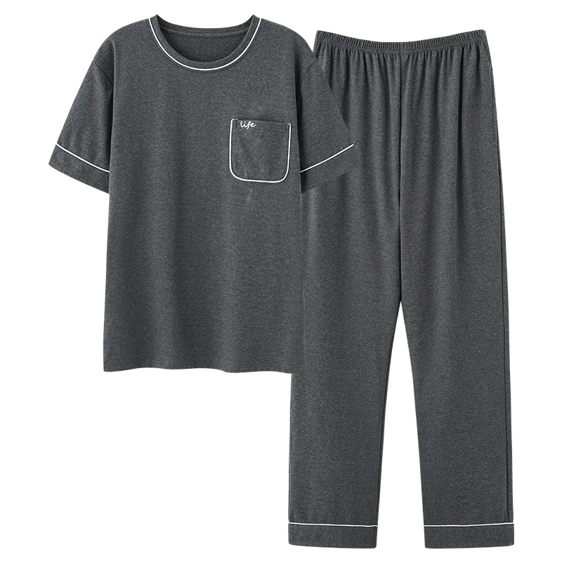 Conjunto de pijama de algodón para hombre, ropa de dormir de manga corta y pantalones largos, de Modal, a la moda, para el hogar