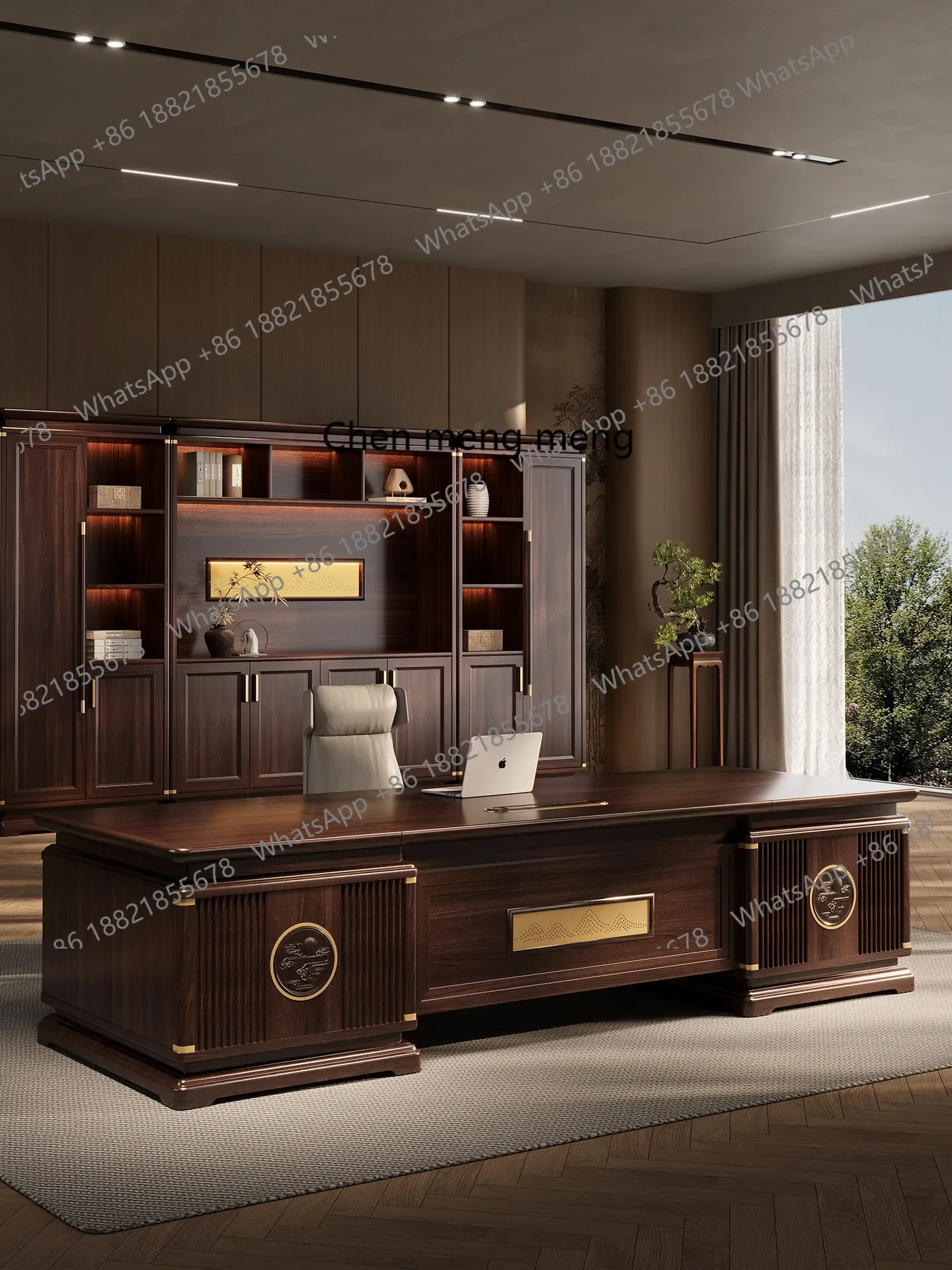 d178 President of New Chinese-style Solid Wood Desk Walnut Boss Desk Bookcase Combination Chairperson