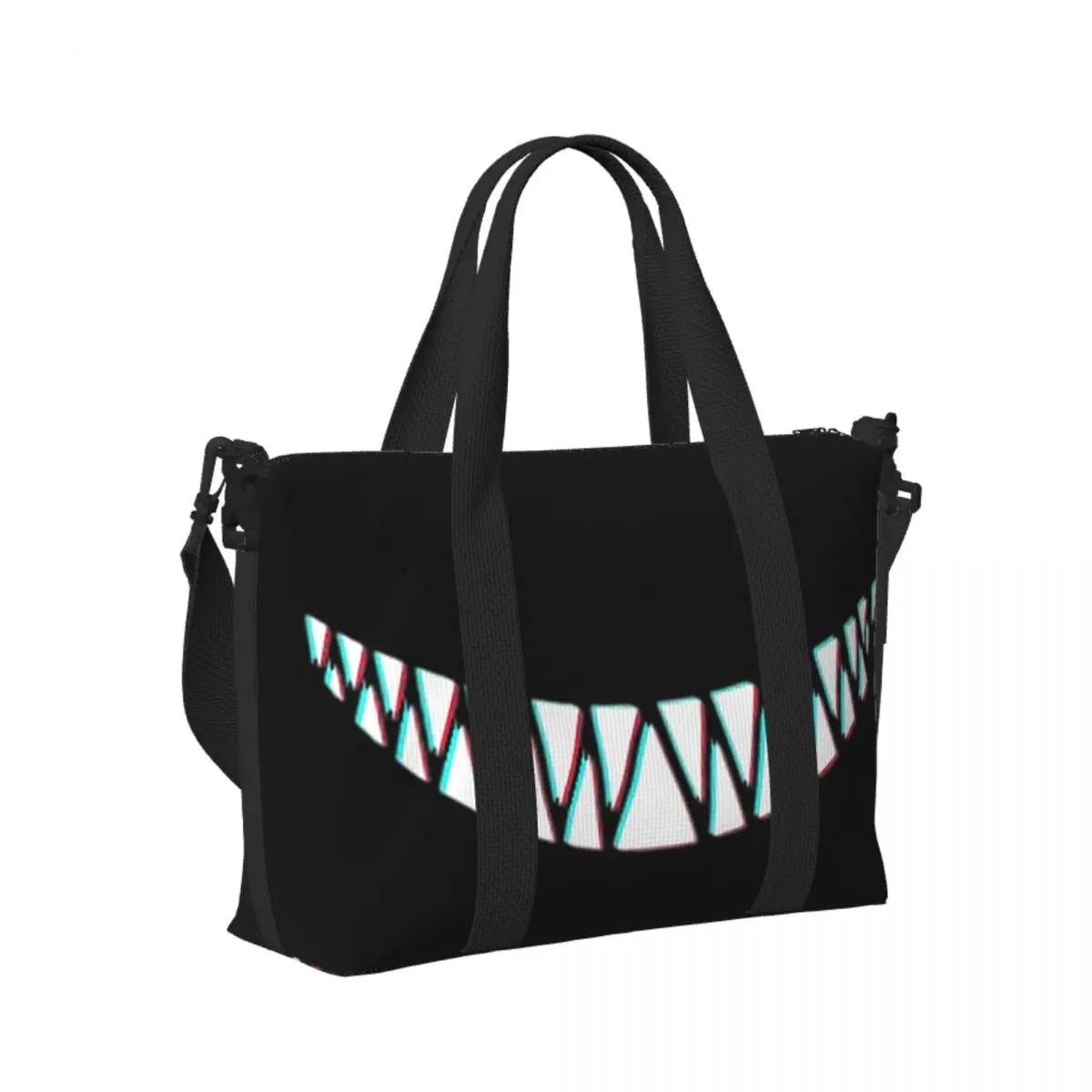 

Custom Beautiful Smile With Sharp Demon Teeth Beach Travel Bag Tote Bags for Gym Sport Women Shopping Duffle Shoulder Bag