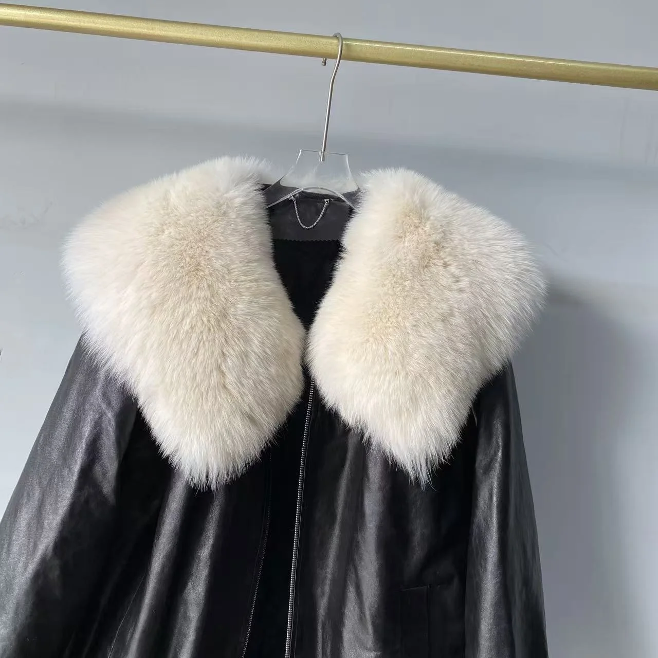 Herbst Winter New Sle Damen Ort Leder Jaet Cool Down Jaet Du Daunenmantel Großer Pelzkragen Loose Fit Biker Jaet