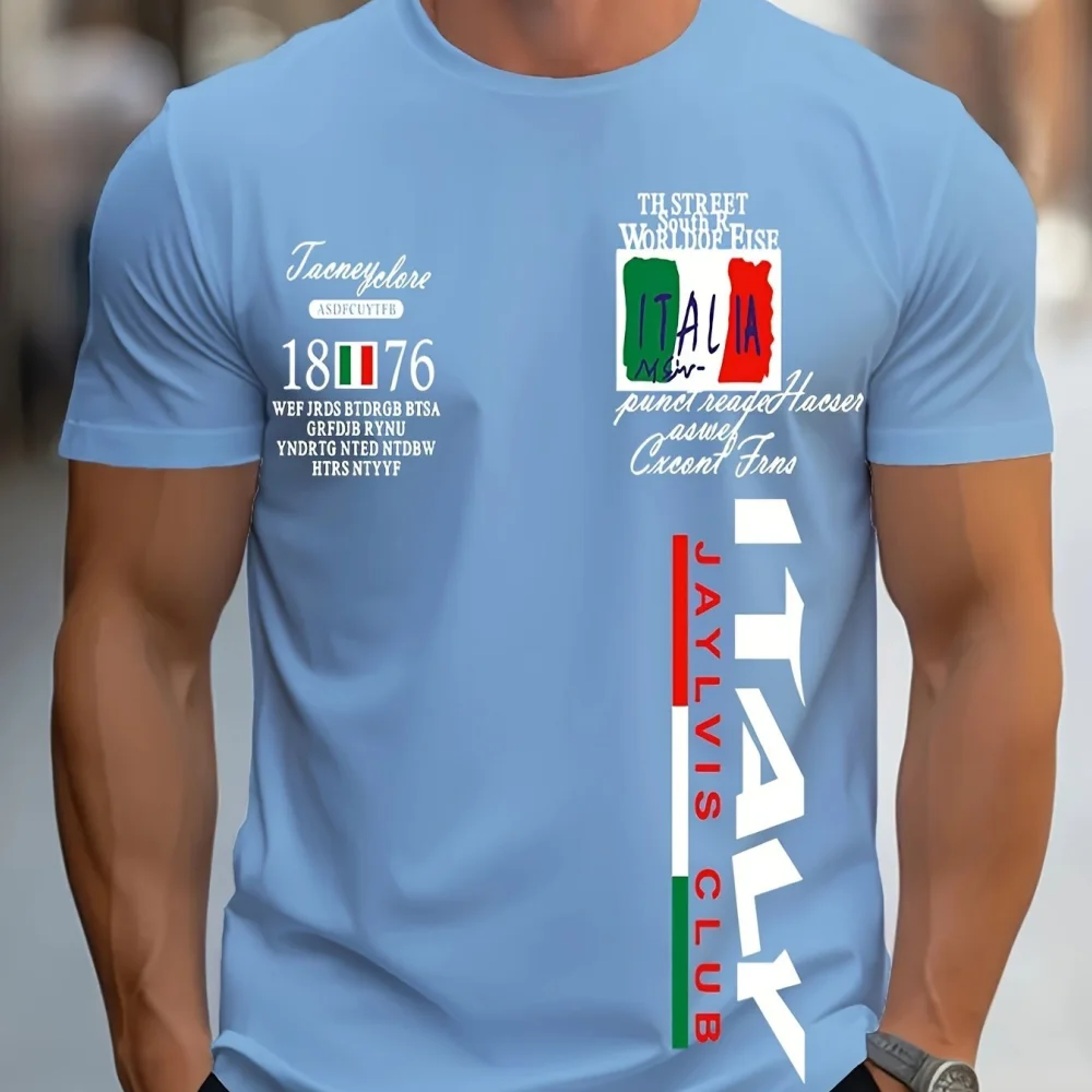New Trendy Italy Style Men's Clothing Street Hipster Short Sleeve T-Shirts Plus Size Casual Sports Crew Neck Daily Men's Clothes