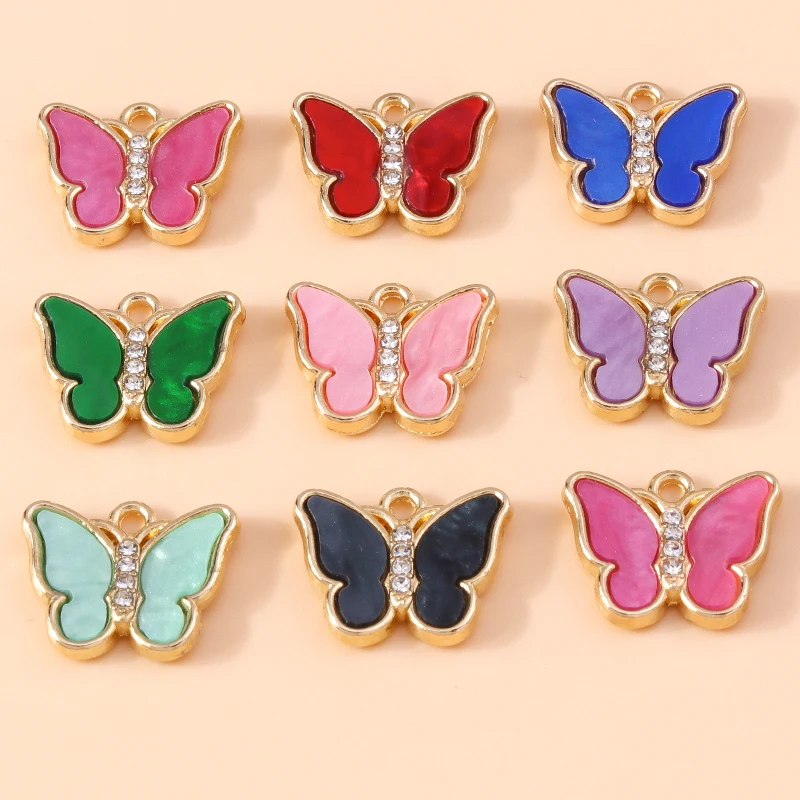 New 10pcs 18*14mm Gold Color Crystal Butterfly Charms for Jewelry Making Pendants Necklaces Cute Earrings DIY Accessories