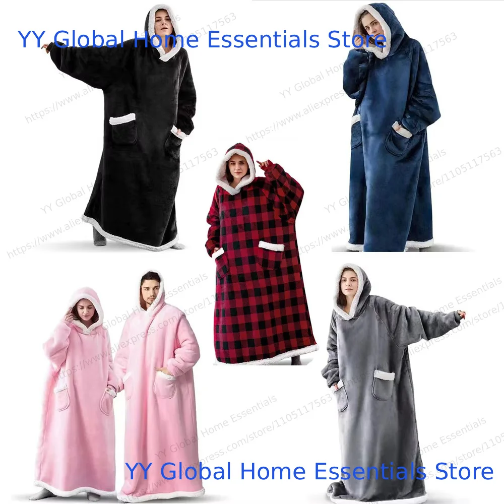 Manta polar extra larga y gruesa con capucha, abrigo para el hogar de cachemira de imitación de felpa de 150/180cm para hombres que ver televisión