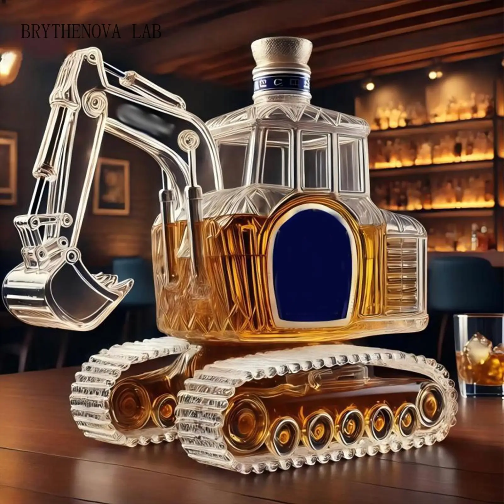 Whiskey Bottle 350ml Excavator Shaped Pourer Dispenser Glass Decanter Liquor Statue for Bourbon Home Bar Fathers Birthday