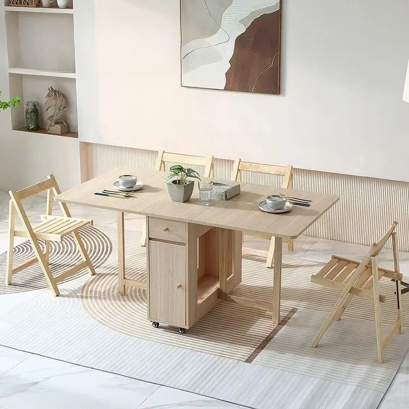 Extendable Drop Leaf Folding Dining Table with 2 Drawers and 4 Wheels for Living Room,Kitchen, Farmhouse, Space Saving Table
