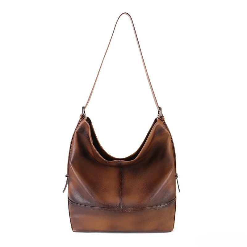 Vintage Everyday Shoulder Bag for Women Genuine Leather Large Capacity Soft Slouchy Convertible Crossbody Strap Luxury Handbag