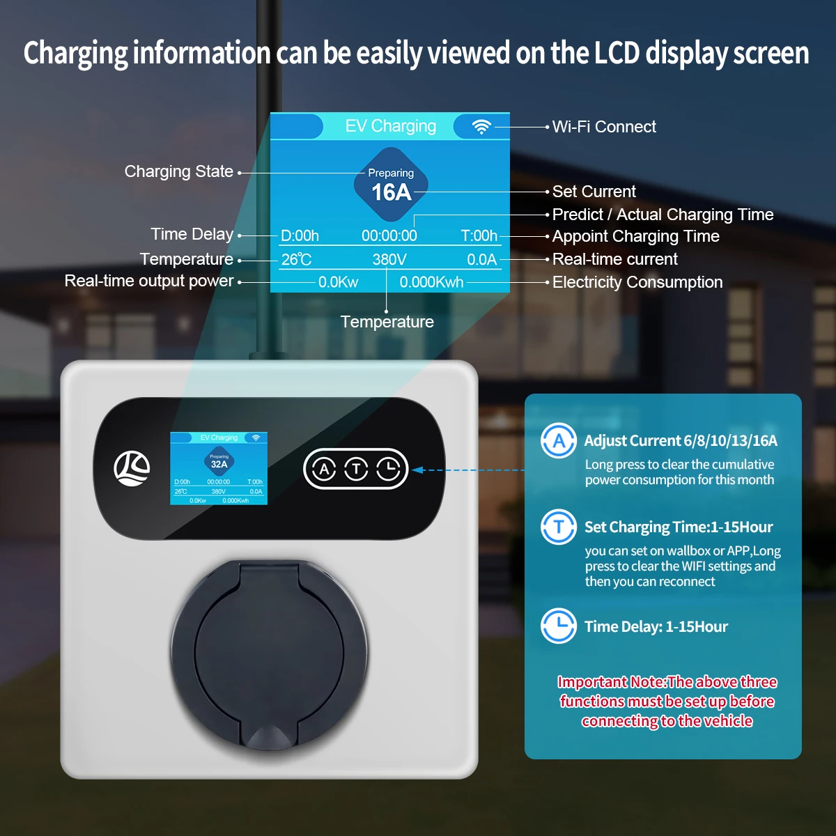 Kolanky 16A 11kW EV Charger Wallbox 32A 22KW  CEE to Type 2 Socket Timer Via Tuya APP Set Charging Time For Electric Vehicle