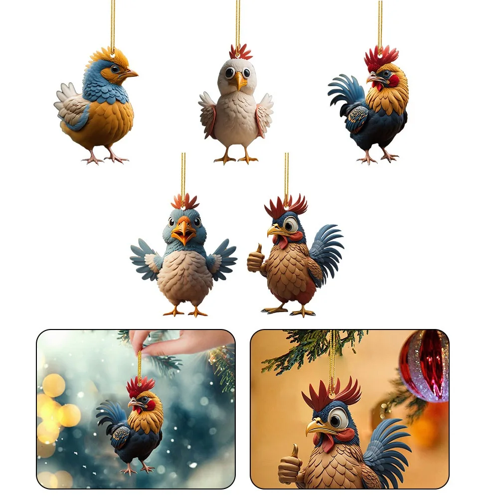 Christmas Tree Decor Hanging Ornament Acrylic Backyard Chicken Easter Garden Hanging Hens Rooster Hanging Ornament
