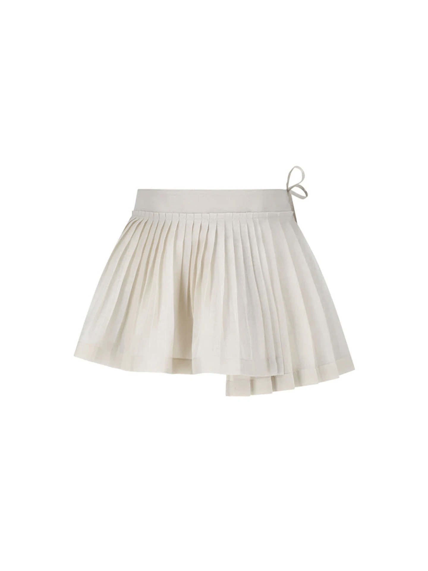 

Asymmetric Skirt Half-length A-line Pleated Short Skirt with Belt Pure Color Polyester Spring Season for Women