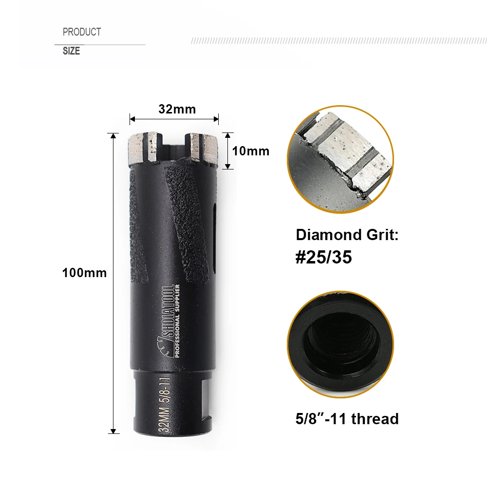 SHDIATOOL 2pcs Dia 32mm 5/8-11 Thread Laser Welded Diamond Dry Drilling Core Bits With Side Protection Hole Saw Stone Drill Bits