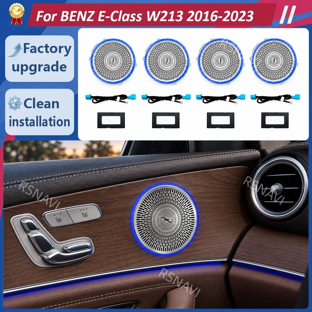 2nd Gen 4-Door Midrange Speaker Grilles with Ambient Lighting for Mercedes-Benz E-Class W213 2017-2023 Cabin Interior Audio Trim