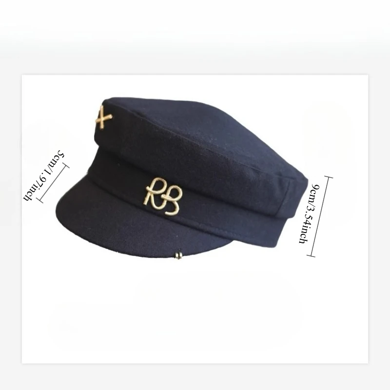 مصمم قبعات الصوفية موزع الصحف للنساء رسالة RB قبعة عسكرية قبعة مسطحة قبعة عادية Gorras قناع قبعات البحرية #3