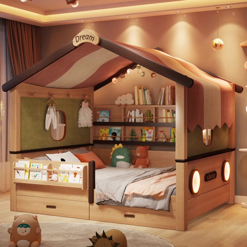 

Children's bed Tree house bed Tent Boy wooden house Single girl Children's room 1.35m Bedroom with guardrail Solid wood bed