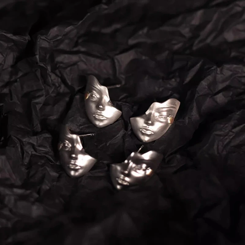 إكسسوارات مجوهرات قناع وأقراط يدوية مبتكرة للرجال والنساء - مجوهرات فنية ثلاثية الأبعاد عصرية، مجوهرات فريدة للعطلات، أنيقة يومية