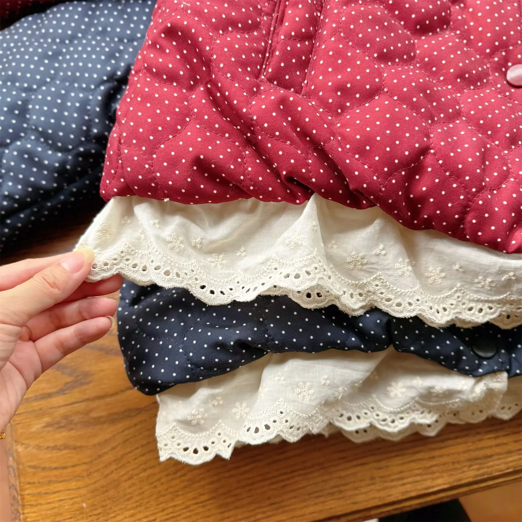 معطف قطني مبطن بالصوف منقط مضاف برباط سميك شتوي كوري فضفاض كاجوال حلو لطيف عصري مريح #4