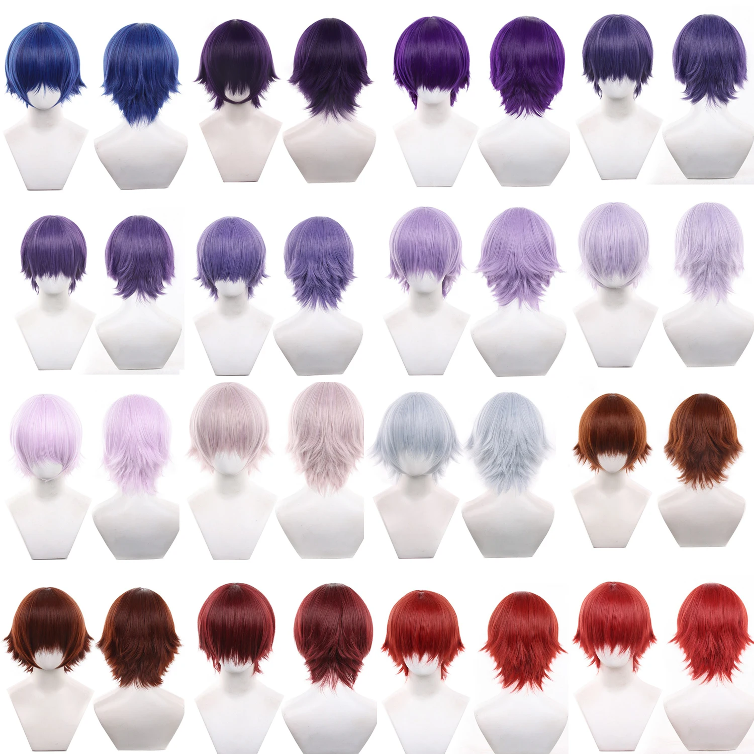 16 لون الاصطناعية قصيرة مستقيم شعر مستعار تأثيري رقيق الطبقات مقاومة للحرارة الشعر أنيمي الباروكات هالوين لعب الأدوار