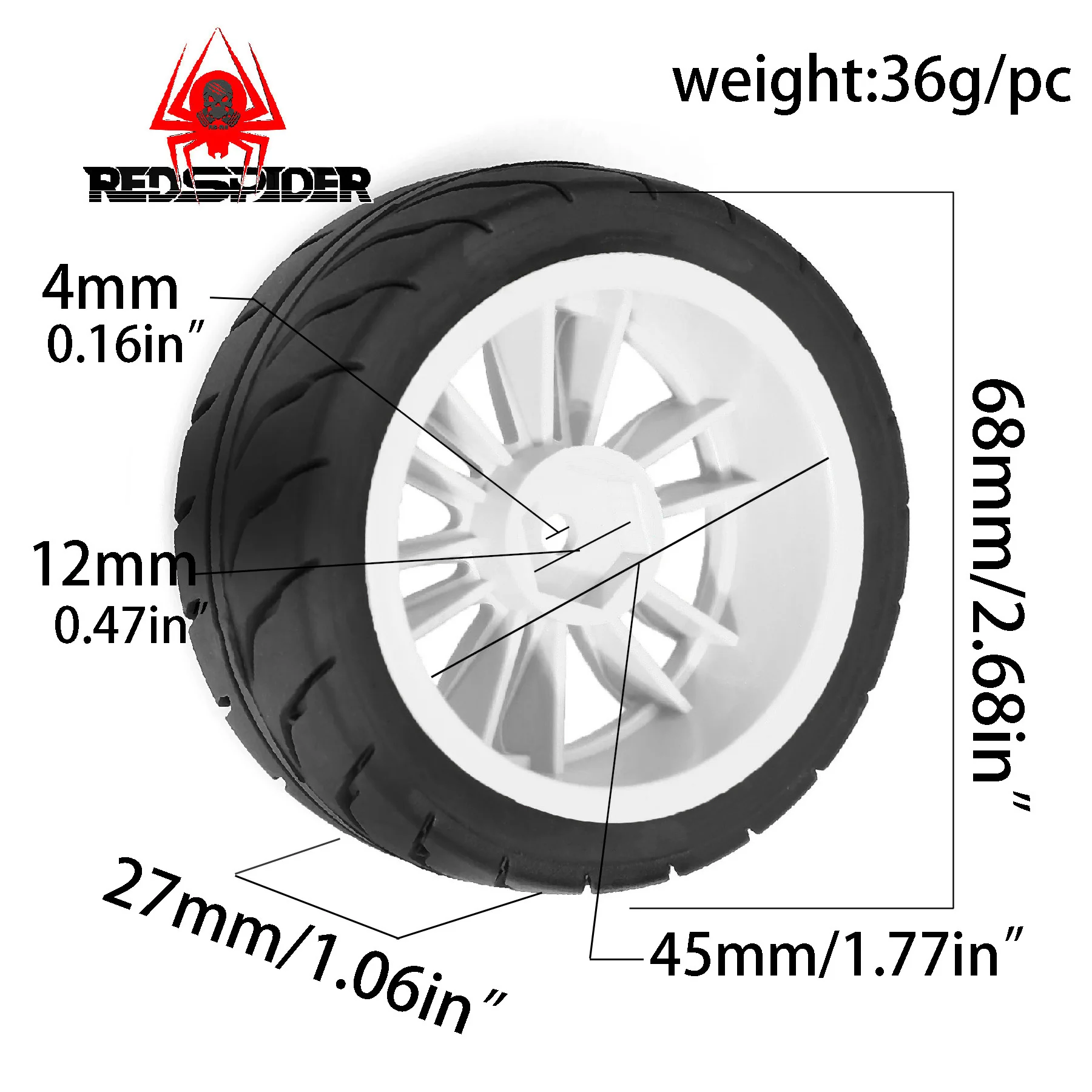 4 stuks OD 68mm Rubber Wiel 12mm Hex voor Tamiya TT01 TT01E TT02 TT02B TA06 XV01 XV02 PTG-2 1/10 RC Racewagen Upgrade Onderdelen