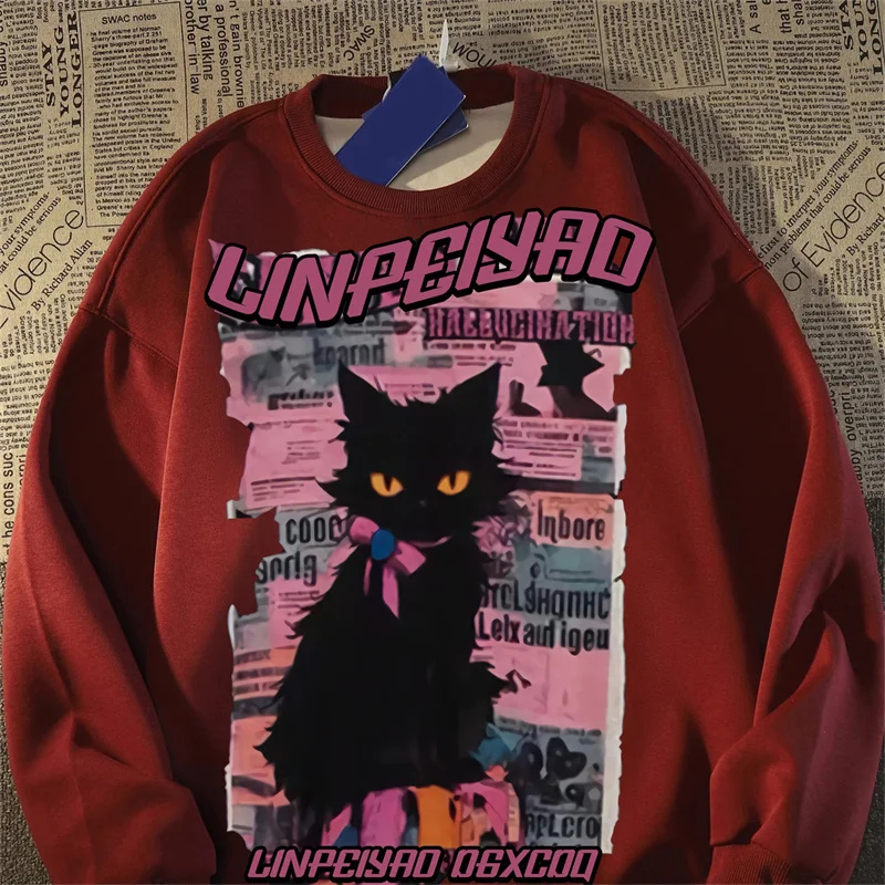 

Мужской свитшот American Style Heavyweight с длинным рукавом, на флисовой подкладке, свободного кроя, осенне-зимний, с круглым вырезом, базовый слой