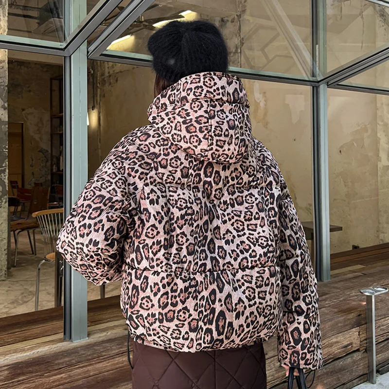 PinkyIsBlack New Women Parkas Down Cotton Padded Jacket Warm Thick Short Leopard Winter Jacket Coat Hooded Parkas Female Outwear