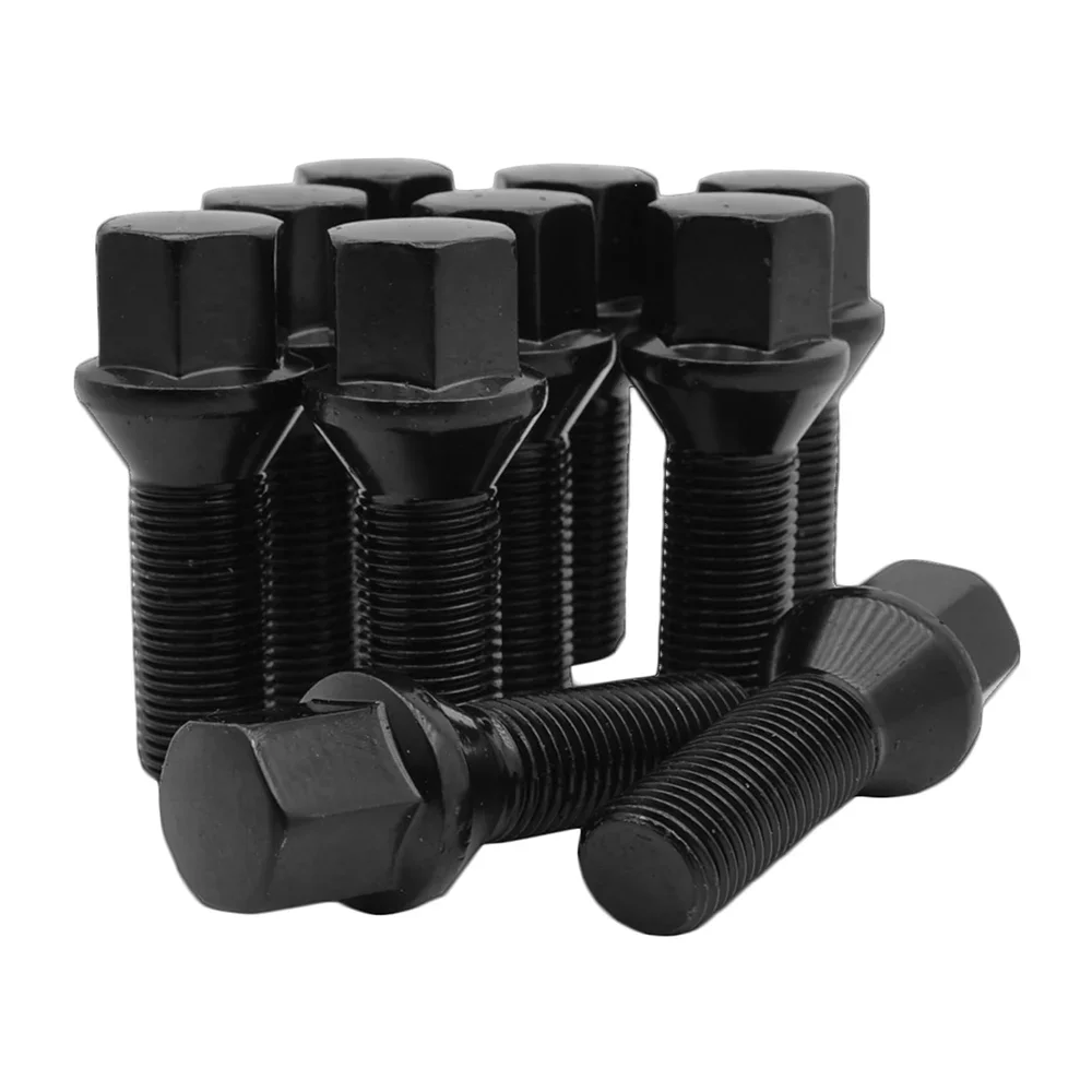 10pcs Cone Seat Lug Bolts Conical 17mm Hex 35mm/40mm/28mm Extended Shank Length m12x1.5,m14x1.25.m14x1.5 wheel bolts black